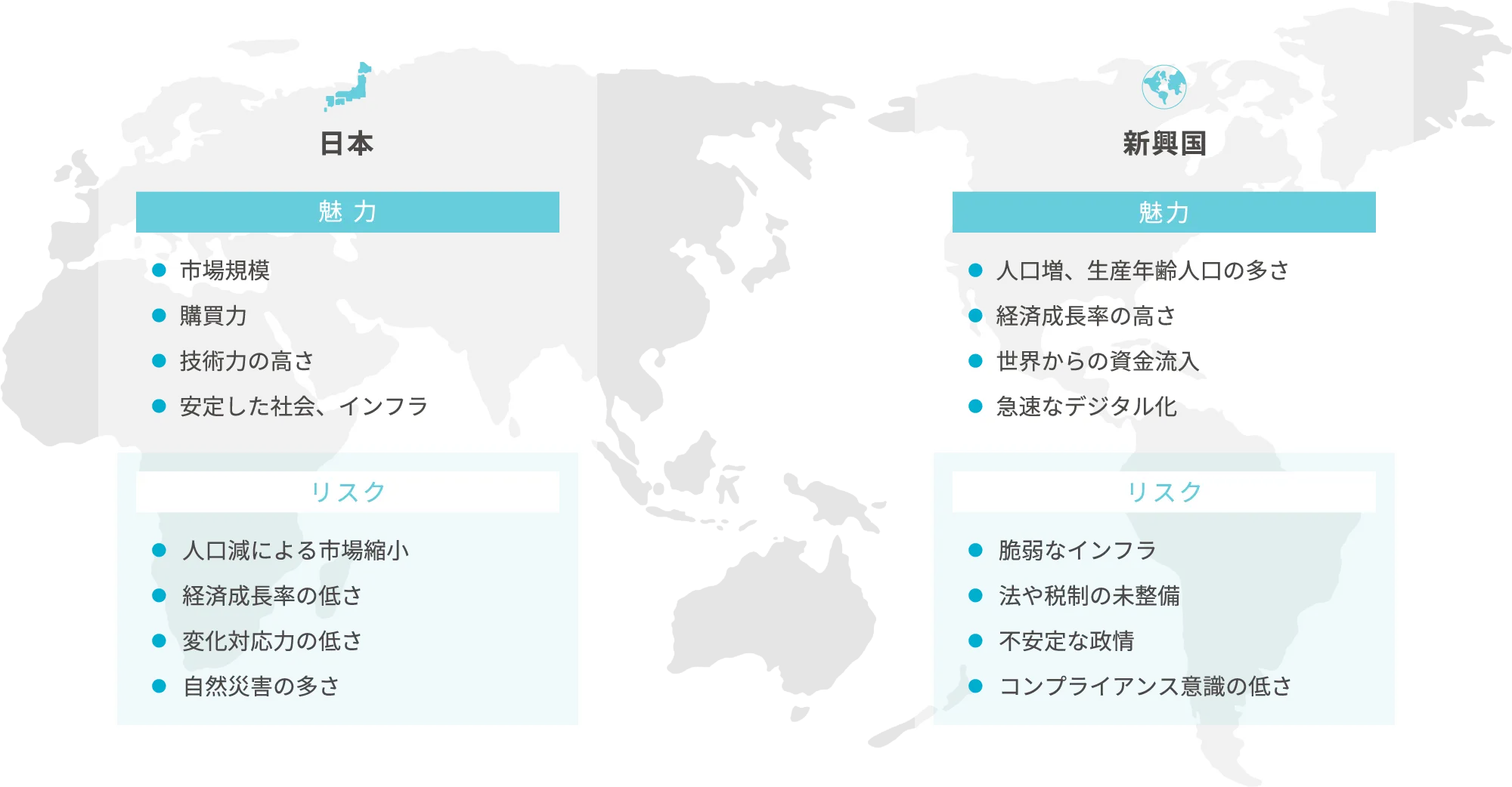 日本と新興国の市場の特徴